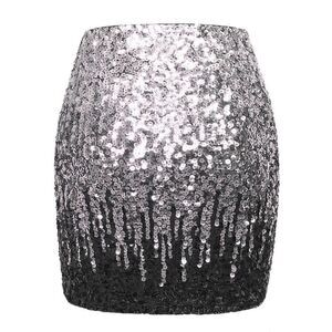 NWT Maner Black/Silver Ombre sequin skirt bodycon Sz L Glitter